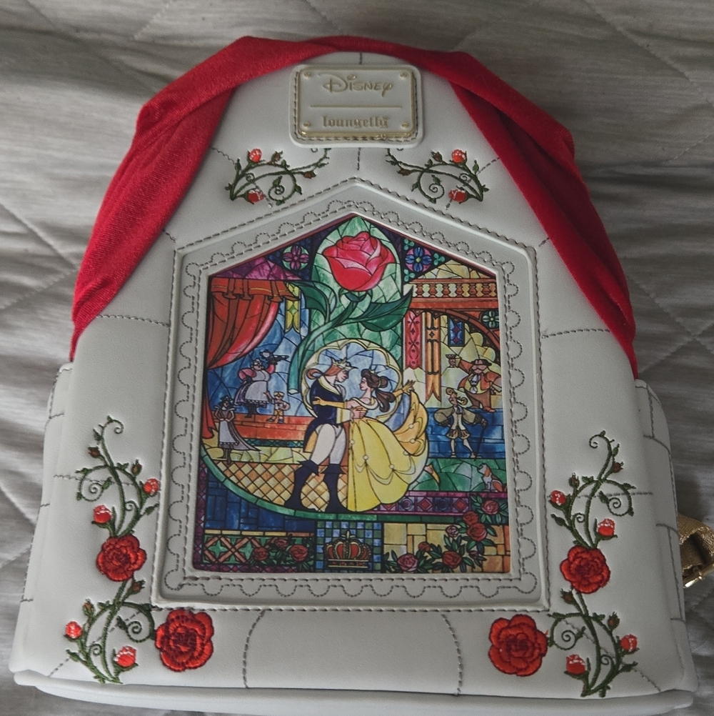 Loungefly White & Red Beauty and the Beast Stained-Glass Mini Backpack